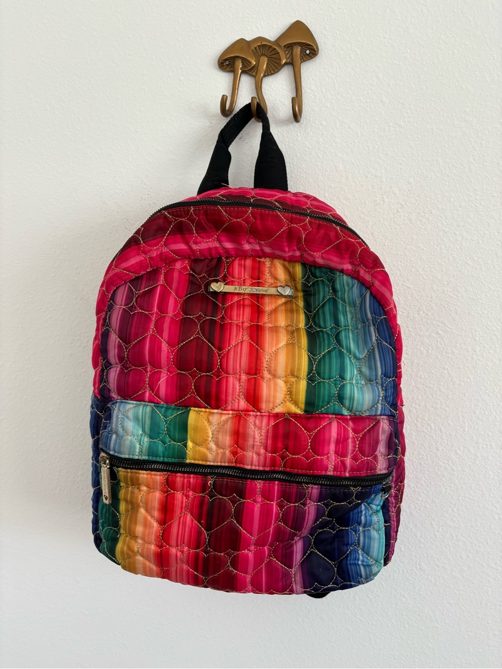 Betsey Johnson heart rainbow quilted backpack